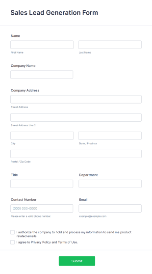 Sales Lead Generation Form Template