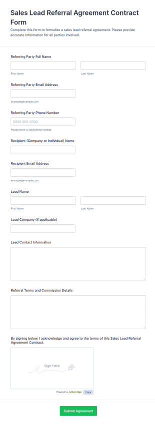 Sales Lead Referral Agreement Contract Form Template
