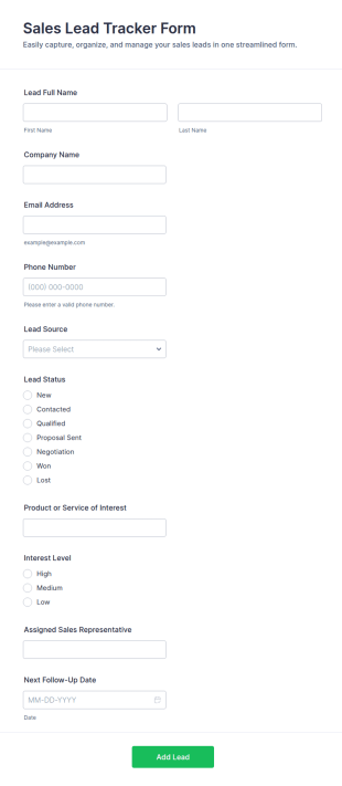 Sales Lead Tracker Form Template