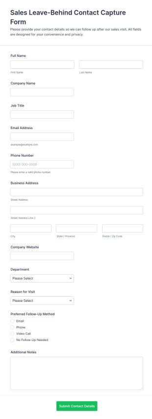 Sales Leave Behind Contact Capture Form Template