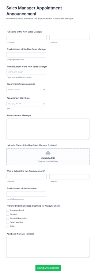 Sales Manager Appointment Announcement Form Template