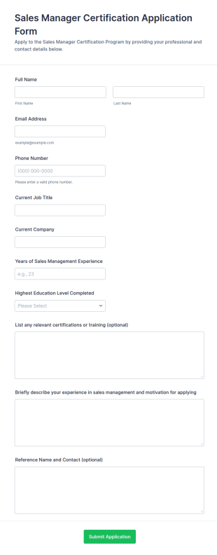 Sales Manager Certification Application Form Template