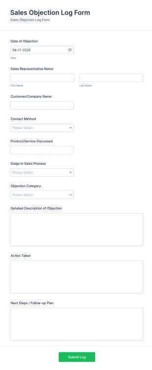 Sales Objection Log Form Template