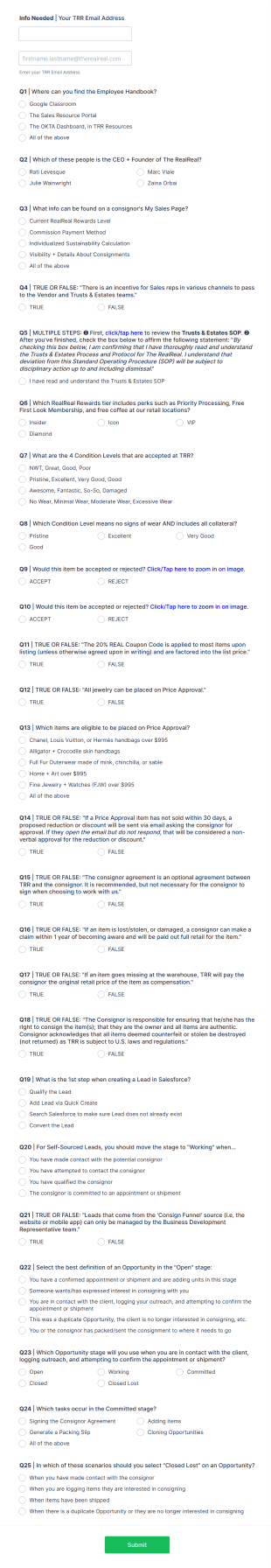 Sales Onboarding Assessment Form Template
