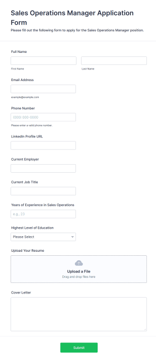 Sales Operations Manager Application Form Form Template