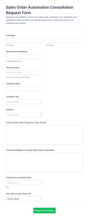 Sales Order Automation Consultation Request Form Template