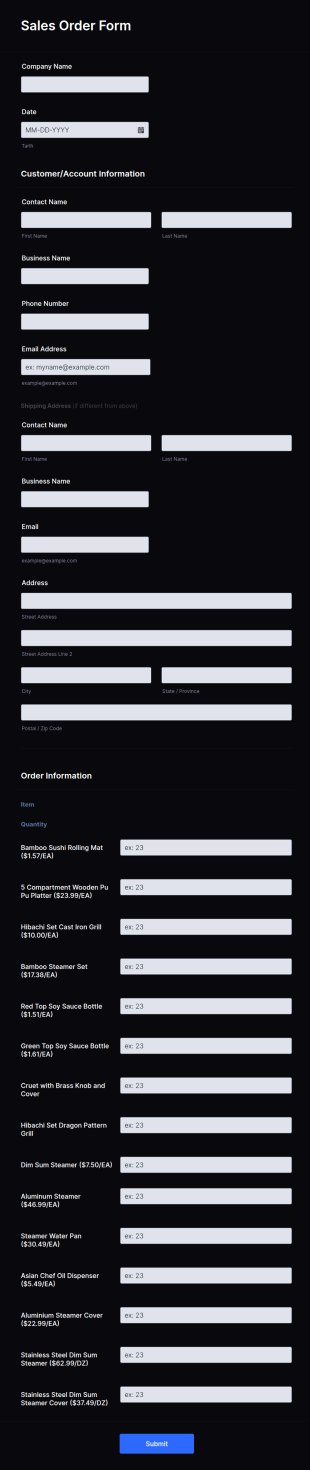 Sales Order Form Template