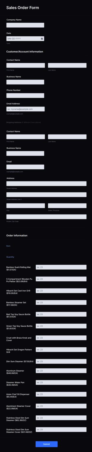 Sales Order Form Template