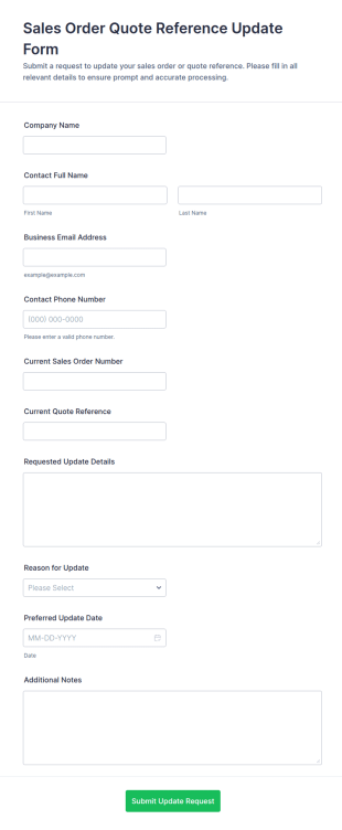 Sales Order Quote Reference Update Form Template