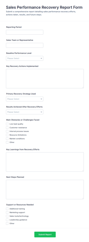 Sales Performance Recovery Report Form Template