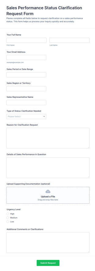 Sales Performance Status Clarification Request Form Template