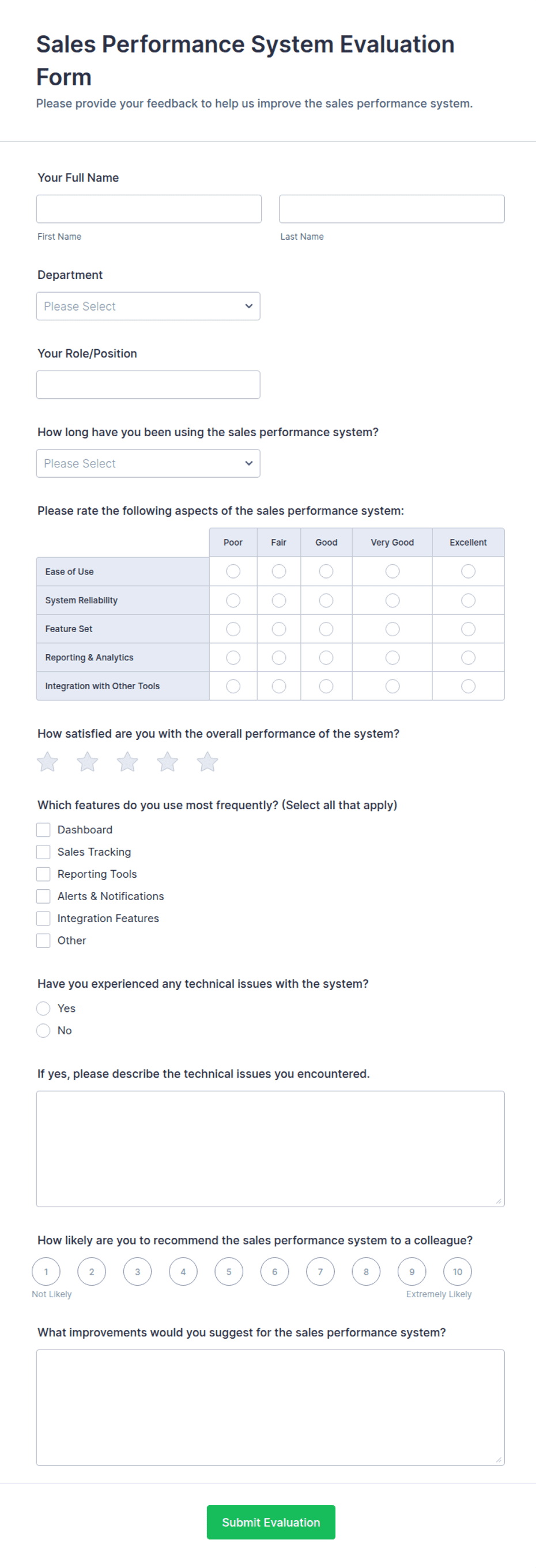 Sales Performance System Evaluation Form Template | Jotform