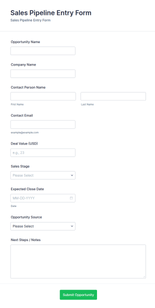 Sales Pipeline Entry Form Template