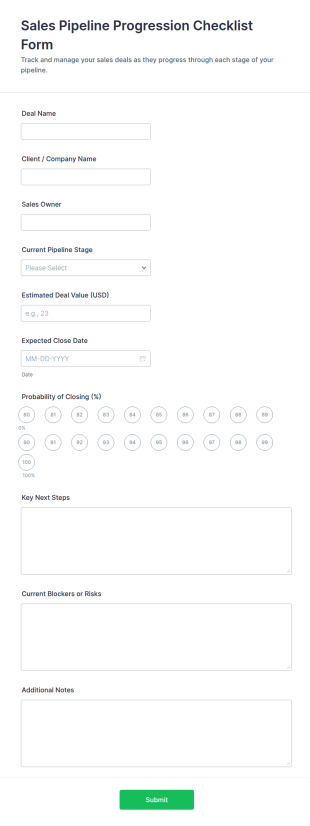 Sales Pipeline Progression Checklist Form Template