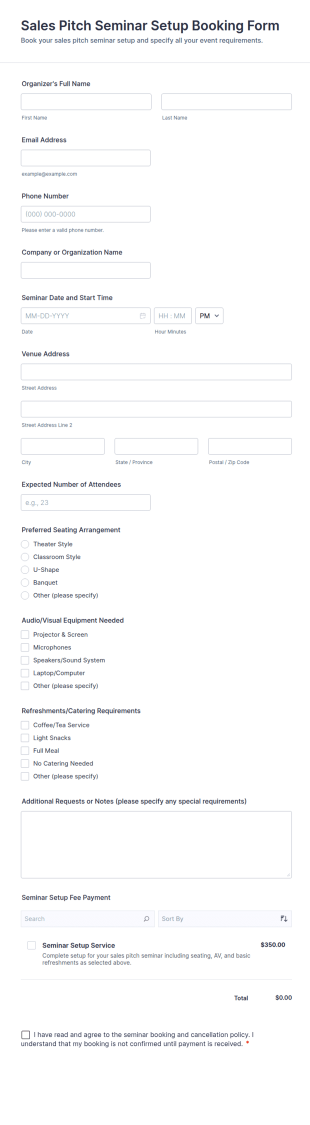 Sales Pitch Seminar Setup Booking Form Template