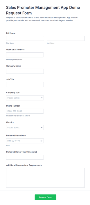 Sales Promoter Management App Demo Request Form Template