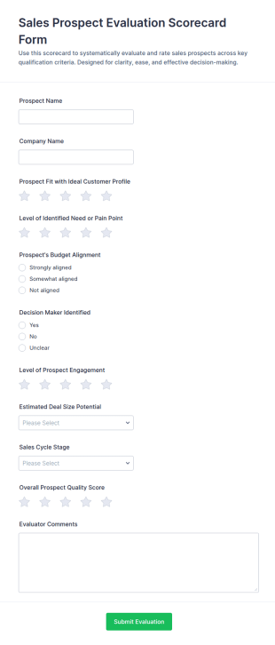 Sales Prospect Evaluation Scorecard Form Template