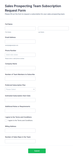 Sales Prospecting Team Subscription Request Form Template