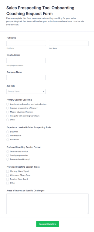 Sales Prospecting Tool Onboarding Coaching Request Form Template