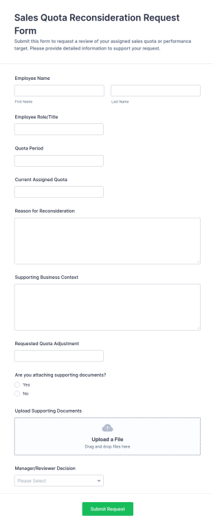 Sales Quota Reconsideration Request Form Template