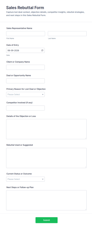 Sales Rebuttal Form Template
