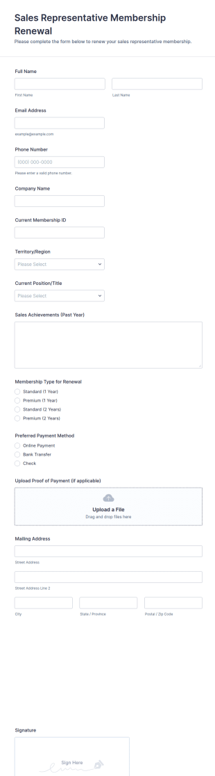 Sales Representative Membership Renewal Form Template