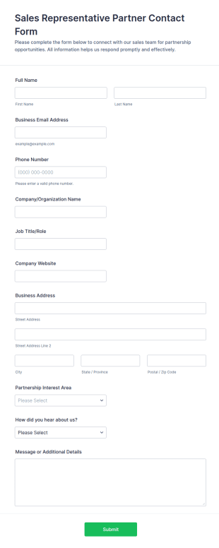 Sales Representative Partner Contact Form Template