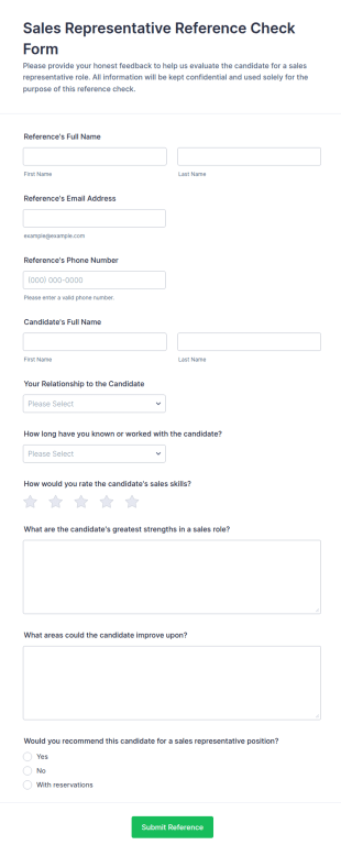Sales Representative Reference Check Form Template