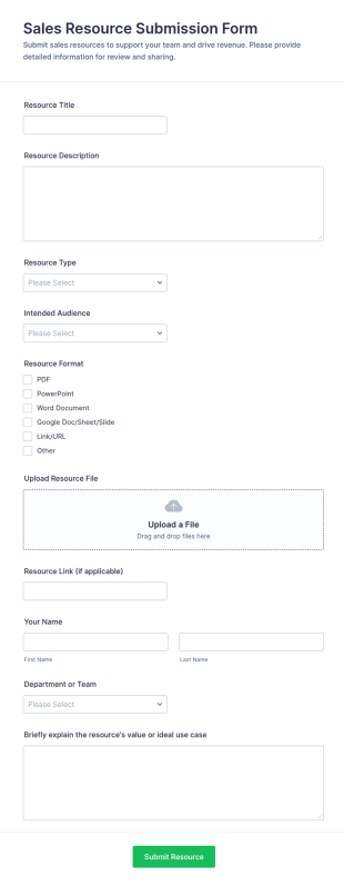 Sales Resource Submission Form Template