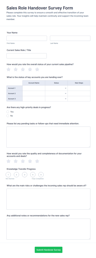 Sales Role Handover Survey Form Template