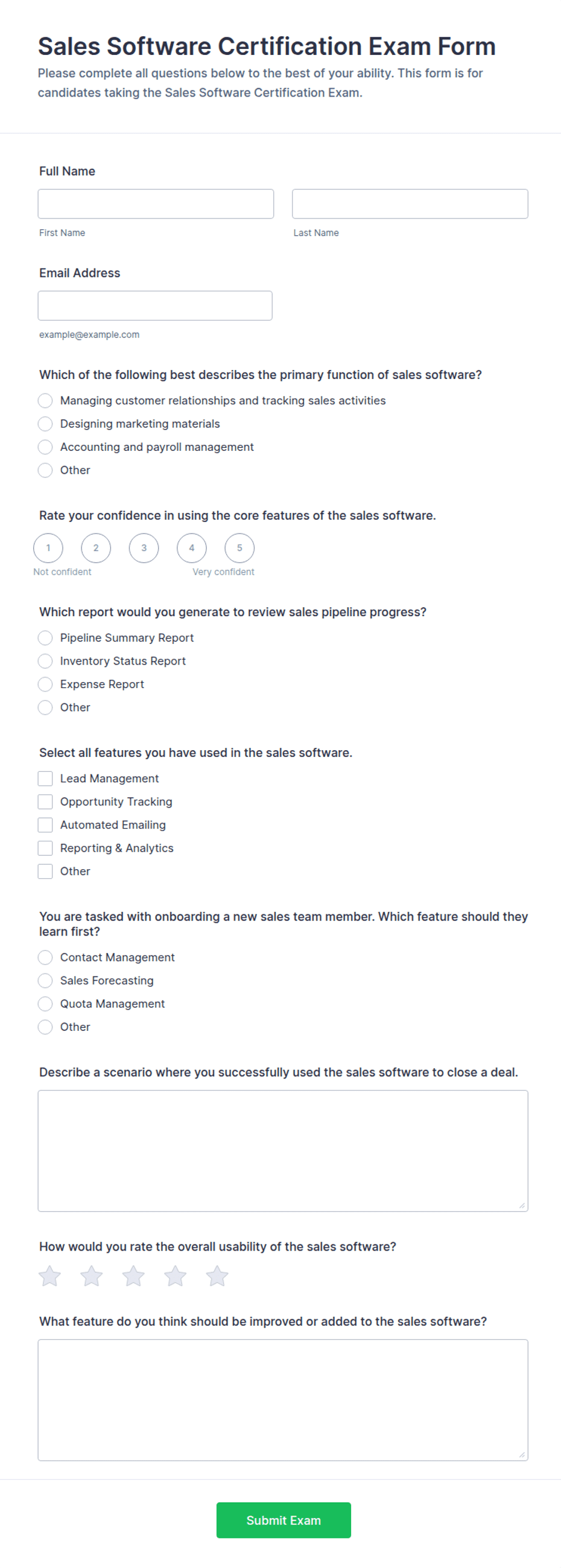 Sales Software Certification Exam Form Template | Jotform
