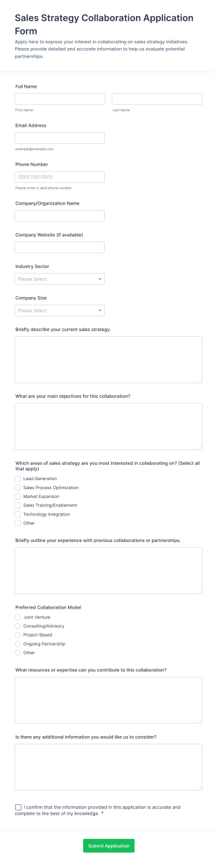 Sales Strategy Collaboration Application Form Template