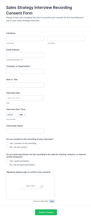 Sales Strategy Interview Recording Consent Form Template