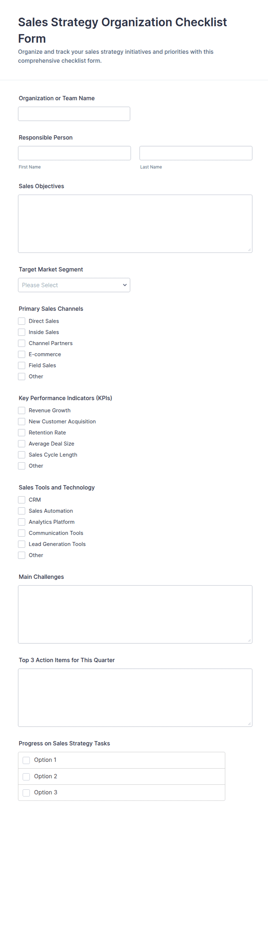 Sales Strategy Organization Checklist Form Template | Jotform