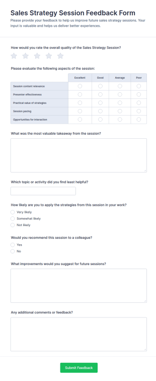 Sales Strategy Session Feedback Form Template