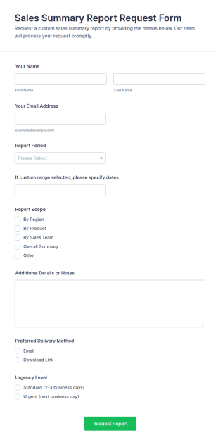 Sales Summary Report Request Form Template