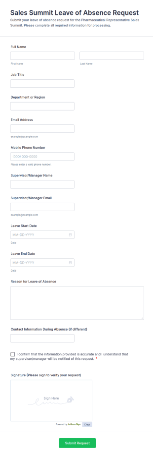 Sales Summit Leave Of Absence Request Form Template