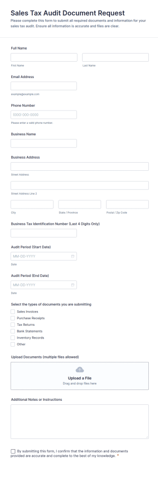 Sales Tax Audit Document Request Form Template