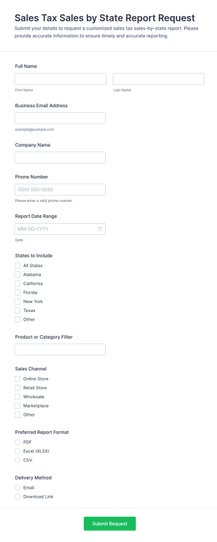 Sales Tax Sales By State Report Request Form Template