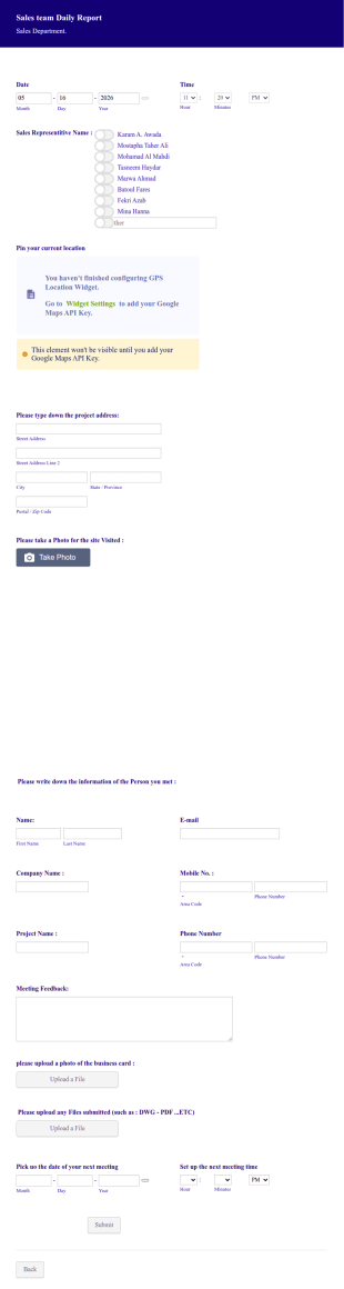Sales Team Daily Report Form Template