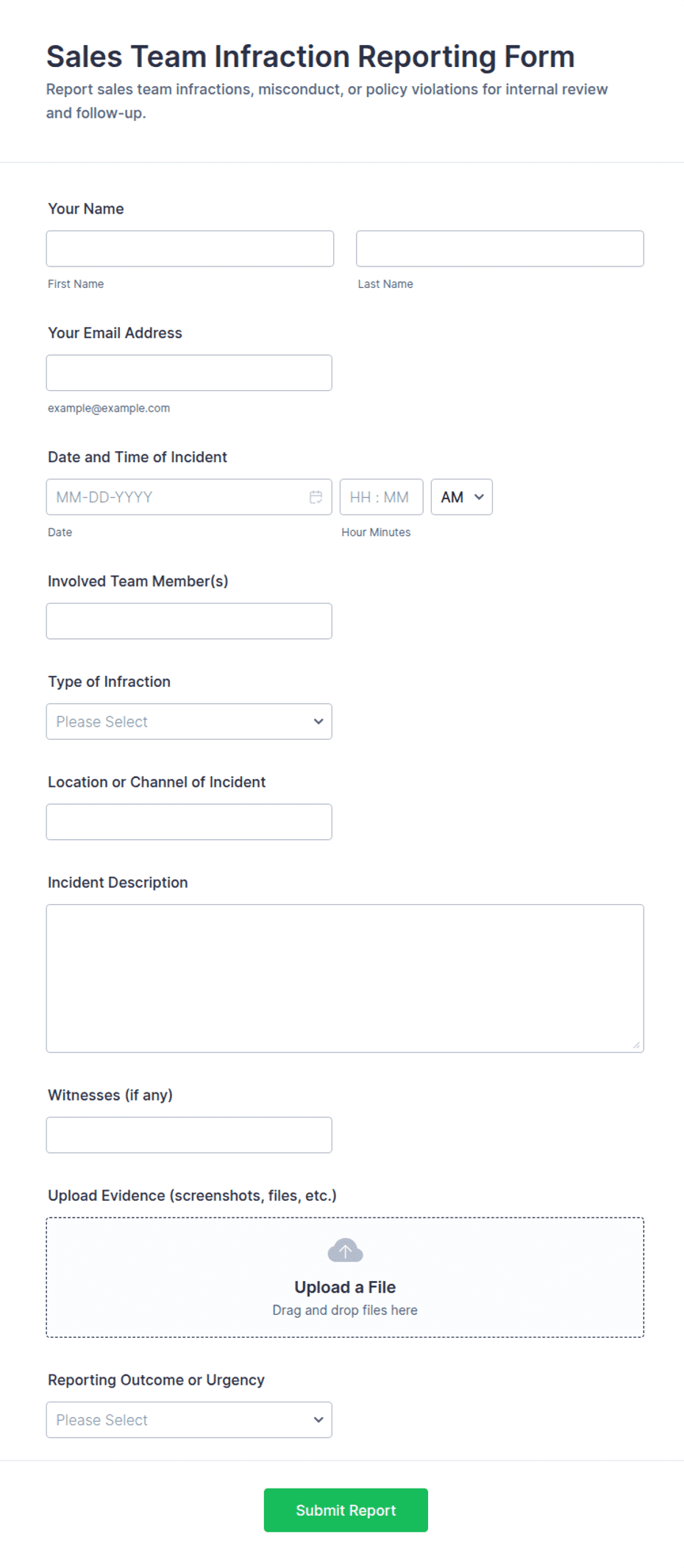 Sales Team Infraction Reporting Form Template | Jotform