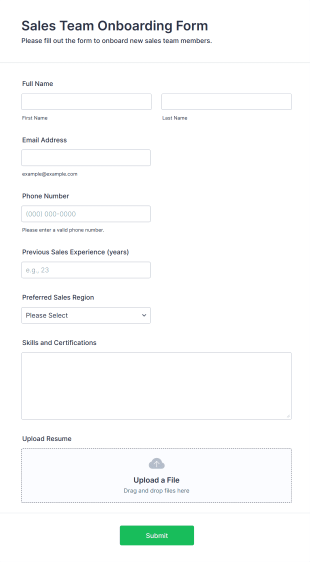 Sales Team Onboarding Form Template