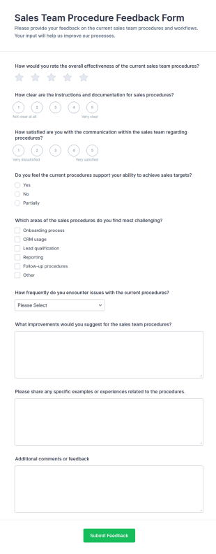 Sales Team Procedure Feedback Form Template