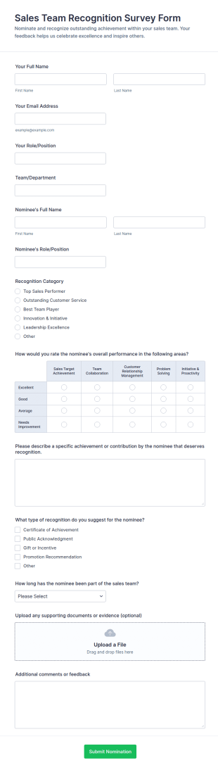 Sales Team Recognition Survey Form Template