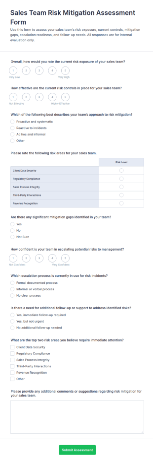 Sales Team Risk Mitigation Assessment Form Template