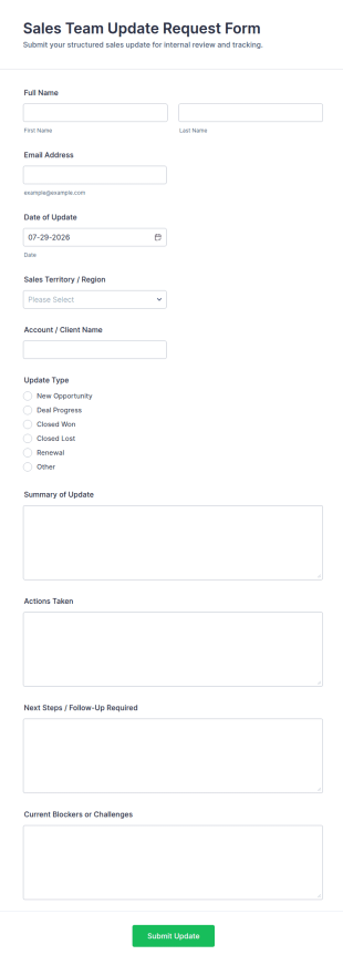 Sales Team Update Request Form Template