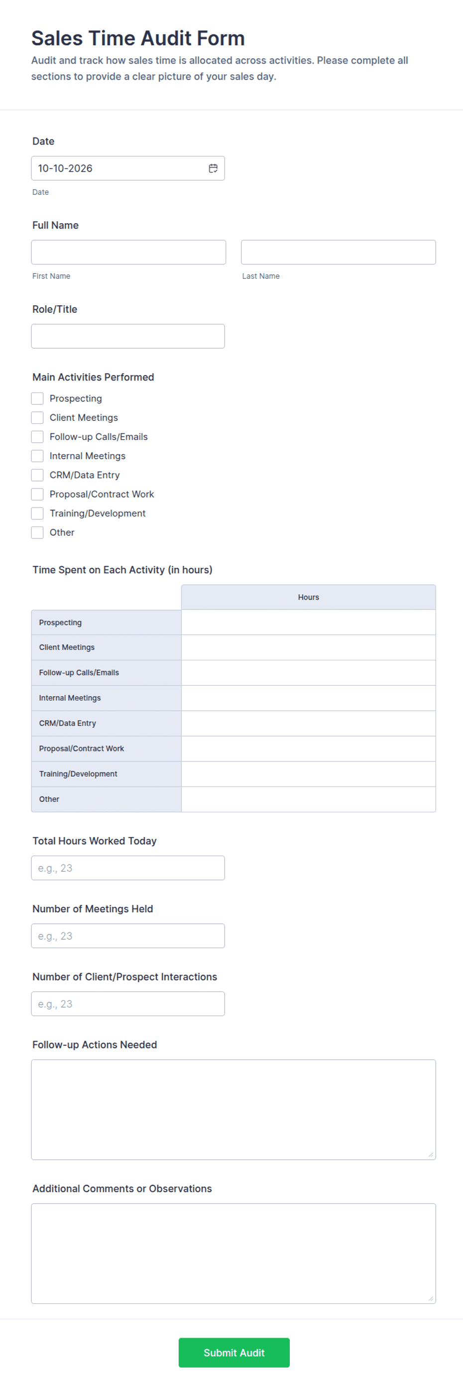 Sales Time Audit Form Template | Jotform