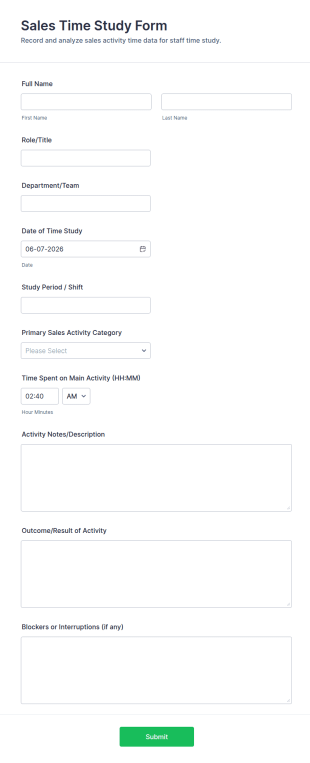 Sales Time Study Form Template