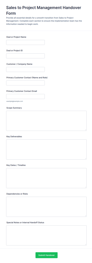 Sales To Project Management Handover Form Template