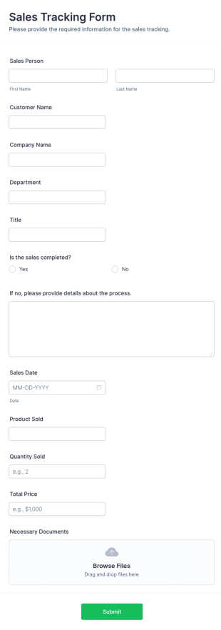 Sales Tracking Form Template